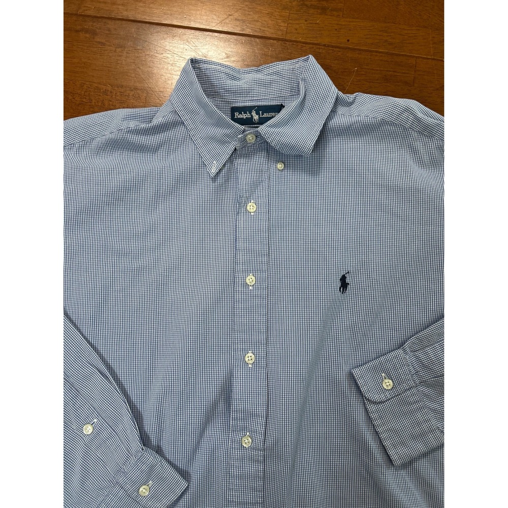 Ralph Lauren Button Down Shirt Mens L Blue Gingham Blake 100% Cotton Long Sleeve